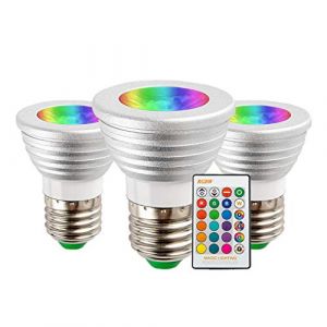 Ampoules LED Couleur (Lot de 3), 5W RGBW/RGBC Dimmable LED Bulbs E27 T&eacute;l&eacute;commande Lampes d'Ambiance avec Fonction de M&eacute;moire et Minuterie, RGB 16 choix de couleur pour Maison/D&eacute;coration/Bar/F&ecirc;te (Acme Co,., neuf)