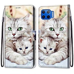 Mo-Somnus Coque pour Motorola Moto G 5G Plus, Etui en Cuir PU Portefeuille Housse Coque avec 360 Degr&eacute;s Silicone Antichoc Protection Cover Cuir Pochette Magn&eacute;tique und Flip B&eacute;quille (Chats 2) (Mo-Beauty EU Store, neuf)