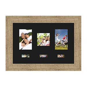 Cadres Photos p&ecirc;le m&ecirc;le multivues Noir 2 Photo(s) 8x12 and 1 Photo(s) 8x8 and 3 Photo(s) 5x3 Passe Partout, Cadre Photo Mural 30x20 cm Naturel Beige, 3.5 cm de Largeur (RK Cadres, neuf)