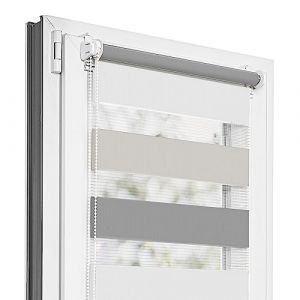 Estika Store Enrouleur Jour Nuit sans perçage - Gris Foncé-Gris Clair-Gris Cendré - 45 x 220 cm - Store à enroulement, Double Tissu, pour fenêtres intérieures, Protection Contre Le Soleil (Estika, neuf)