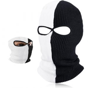 BBTO Balaclava à 2 Trous Masque de Ski Tricoté Balaclava Intégral en Tricot Couvre-Visage à 2 Trous Cagoule Intégrale d'hiver pour Sports Ski Moto Vélo Extérieur(Noir et Blanc,Style Classique) (Bomelvoo FR, neuf)
