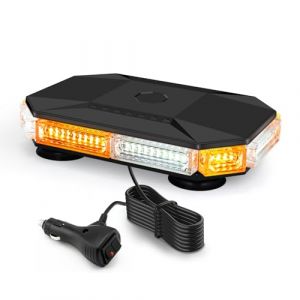 Fxlpower Gyrophare Magnetique Orange & Blanc LED, Jaune & Blanc LED Avertissement avec 16 Aimants Puissants pour Véhicules de Cconstruction Chariot Élévateur Tracteur Remorque Chasse-Neige (FXLING EU, neuf)