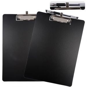 2 Pièces Porte Bloc A4 avec Pince, Porte Document Rigide avec Pince A4, Porte Documents Plastique avec Clip en Métal et œillet de Suspension Rétractable, pour Bureau, École (Noir) (LIUqiannan, neuf)