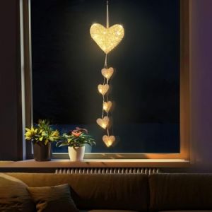 Lewondr Lampe Suspendue, Lumiere de Suspension D&eacute;corative en Forme de C&oelig;ur, Guirlande Lumineuse &agrave; Piles avec Fonction de Minuterie, D&eacute;coration Int&eacute;rieur pour Chambre Salon Bureau Fen&ecirc;tre, Blanc (Showmore EU, neuf)