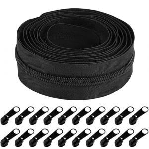 zrfgbxim #5 Fermetures &Eacute;clair Noir 9.3 m, Fermeture &Eacute;clair au M&egrave;tre, Fermetures Eclair en nylon Sans Fin avec Curseur, Fermetures &agrave; Glissi&egrave;re pour Couture Couture et Travaux Manuels, avec 20 Curseurs (Shenzhen Xingyu Lei Technology Co., neuf)