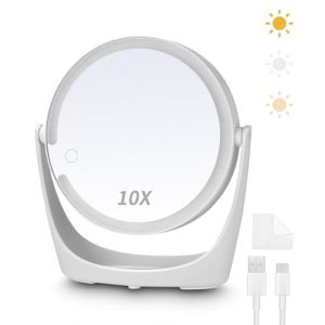 Exyvox Miroir Grossissant Lumineux, 1X/10X Grossissant Miroir Maquillage, éclairage 3 Couleurs Lumière Réglable Miroir Cosmétique Portable, Miroir sur Pied Maquillage pour Chambre et Salle de Bain. (LIUZZA NIELE S.R.L., neuf)