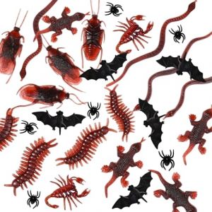 54 Pieces Jouet Realiste Faux Bogues, Minis Insectes d'halloween, Plastique Jouet Insecte, Roaches Araignées Scorpions Geckoes Centipedes Flies Bats, Creepy Décorations Fournitures (DNklo, neuf)