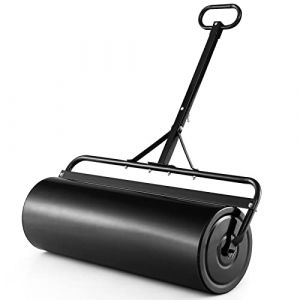 COSTWAY Rouleau à Gazon de Jardin en Métal avec Poignée de Préhension Détachable, Rouleau de Pelouse Rempli d'eau/Sable 113L- Ø 40 CM, Idéal pour Obtenir Pelouse (Noir) (FDS GmbH, neuf)