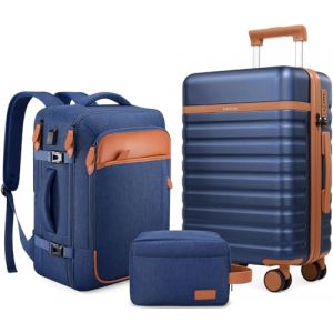 UKEIN Ensemble de valises, trolley de voyage avec 4 roulettes pivotantes à 360 °, serrure TSA, 1 sac de voyage et 1 trousse de toilette inclus, Bleu/marron., Handgepäck-Set 3tlg (GRT INC, neuf)