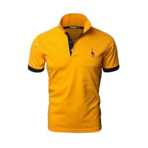 VMSUCIJ Hommes Broderie Girafe Coton Manche Courte Mode Classique Basique Col Polo Golf Chemise,07 Jaune,L (Zting, neuf)