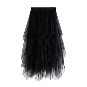 Kukeyiee Jupe Femme Tulle Tutu Irr&eacute;gulier sous-Jupe superpos&eacute;e Jupe Ballet Prom Party Robe pliss&eacute;e A-Line Jupe Midi Noir Taille Unique (Shansugar, neuf)