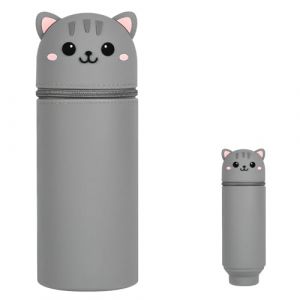 AUYAO Trousse Ecole 2 en1 en Silicone Souple, Kawaii Trousse en Silicone Chat Rétractable, Trousse à Crayons en Forme d'animal Mignon, Fournitures Scolaires, Trousse Scolaire (Yadark, neuf)