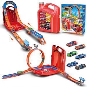 Charmofun Piste de Course 2 en1, Circuit Voiture Enfant avec 6 Voitures, Bboîte Rangement, Piste de Voiture avec Looping et U Track, Portable Jouet Circuit Voiture pour Enfants de 3+ Ans (Rouge) (Pulsepoint Market Kft., neuf)