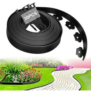Bordure de Jardin Flexible en Plastique Recyclé, Bordure Imbriquée pour Gazon, Allée et Massifs | 10 m x 5 cm avec 30 Pitons de Fixation, Gris Anthracite, Noir (BRIMOREA, neuf)