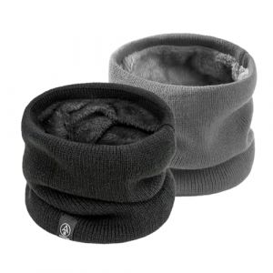 SEFIRST 2 Pi&egrave;ces Tour de Cou pour Femme et Homme, Polaire Cache Cou, Gaiter Masque Cagoule Cache-Cou Hiver &eacute;charpe Coupe-Vent Ski &Eacute;lastique &Eacute;pais Snood pour Moto Ski Marche Course Voyage, Noir et Gris (MaiDuoDuo, neuf)
