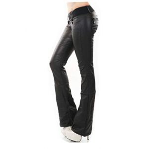 Redseventy Pantalon pour femme aspect cuir effet mouill&eacute; aspect cuir synth&eacute;tique Jean bootcut avec ceinture, Noir, 36 (Milax-Fashion, neuf)
