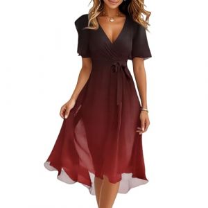 G&eacute;n&eacute;rique Robe Femme Boheme Robe Et Femme Chic et Elegant Mi Longue Ensemble Vetement Femmes Cache Coeur Chambre Manche Courte Vintage Dress de Bal Plage Soiree D'&eacute;t&eacute; Grande Taille(A Red,Medium) (QU-XINYU, neuf)