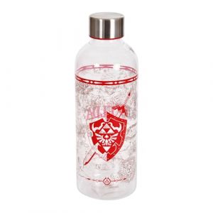 Elbenwald Bouteille d'eau The Legend of Zelda - 850 ml avec motif Shield, bouteille d'eau avec bouchon &agrave; vis, hauteur de 22,5 cm - Transparent/Rouge (Elbenwald, neuf)