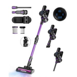 Cyansharp Aspirateur Balai sans Fil, 28KPA Aspirateur sans Fil, 3 Vitesses, écran à LED, 40Minutes d'Autonomie avec Batterie Amovible, Aspirateur Balai pour Sols Durs/Les Poils d'animaux/Tapis(Violet) (CYANSHARP CO. LTD, neuf)