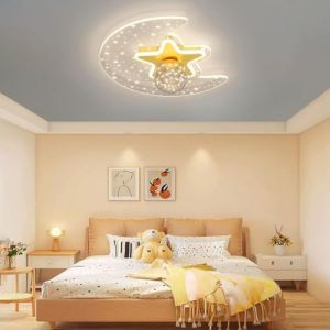 Stesulfr Plafonnier créatif pour Chambre d'enfant à LED à intensité Variable avec télécommande Lustre en Forme de Lune Lampe de Plafond décoratif Moderne Convient pour Chambre de garçon Fille Chambre (♚Stesulfr-FR, neuf)