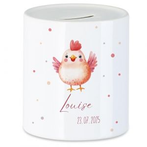 Kiddle-Design Tirelire pour enfant avec nom personnalis&eacute;, motif animal poule cadeau pour fille et gar&ccedil;on anniversaire, No&euml;l, naissance et bapt&ecirc;me &ndash; Tirelire cochon cadeau d'argent et r&eacute;alisateur de (Kiddle-Design, neuf)