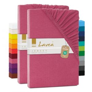 Lavea® Lot de 2 Draps-Housses Maya – Jersey 100% Coton – pour Lits Standard, Boxspring, à Eau ou avec Surmatelas – avec élastique – Oeko-TEX® – Respirants (Corail, 180x190-200x200cm) (B&D Textiles, neuf)