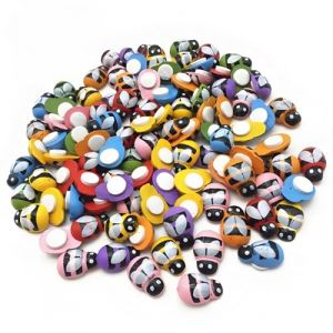 Zliger Lot de 200 mini autocollants colorés en bois - Motif abeilles - Coccinelle en bois - 9 x 13 mm - Mini bricolage - Pour maison de poupée, armoire de réfrigération (Abeilles colorées) (Zliger, neuf)