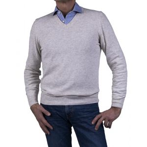 Marenza Col en V pour Homme &agrave; Manches Longues en Cachemire en Soie fabriqu&eacute;e en Italie, Beige Clair., Large (Bo.MA., neuf)