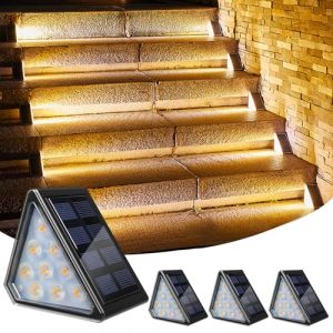 CREATESTAR Lampe Solaire pour Escalier Exterieur, Lampes Solaires D'escalier 3000K Blanc Chaud, Lumiere Solaire Escalier IP67 Etanche pour Marches Jardin Terrasse Escaliers Patio-Lot de 4 (CREATESTAR-EU, neuf)