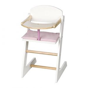 roba Chaise Haute pour Poupon et Poupée Scarlett en Bois + Coussin Rose et Plateau Repas - Hauteur 52 cm - dès 3 Ans - Blanc / Naturel (Kidtini GmbH, neuf)