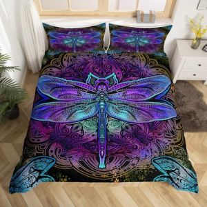 Housse de Couette Bohème Libellule 240 x 260 Taille Mandala Paisley Ensemble de Literie Libellule Violet Parure De Lit Tie Dye Trippy Gypsy Irisé Chic Hippie Couvre Lit,2 Taies d'oreiller (Suzhou yiyanyun e-commerce Co., Ltd, neuf)
