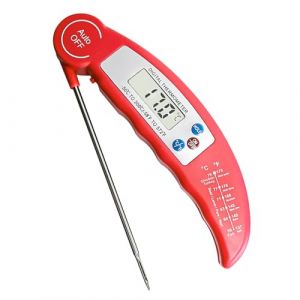 Thermometre Cuisine, Thermom&egrave;tre &agrave; viande, Thermometre Cuisson Lecture Instantan&eacute;e, R&eacute;tro&eacute;clairage LCD & Calibration, Sonde Pliable, pour Cuisson, Viande, BBQ, Rouge (JIANGWENANLTD, neuf)