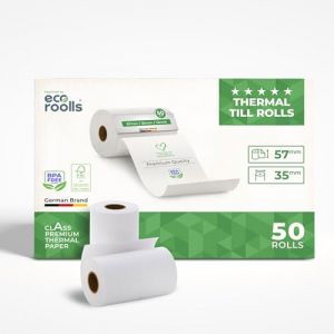 ECO ROOLLS&reg; - Rouleau TPE Carte Bancaire 57x35x12 - Papier Rouleaux TPE - Rouleau CB thermique 57mm - sans BPA - Bobine papier thermique 57mm x 14m x 12mm - [50x] (Naruba Media, neuf)