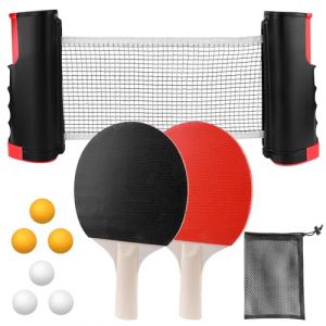 Raquette de Ping Pong Set Professionnel Raquettes de Tennis de Table Set avec Filet, 2 Raquette de Ping-Pong, 6 Balles, 1 Sac de Transport Ping Pong Kit pour Intérieur Extérieur Enfants Adultes (HAIYANGQINGMAOYI, neuf)