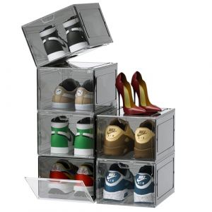PANOONA Boite a Chaussure,6 Pcs Boite Rangement Chaussures transparente Pour Rangement Chaussure-Organisateur De Chaussures Empilable-Avec Couvercles Pour Femmes/Hommes pour jusqu'à la taille 46 (QIXIANGRUILIN, neuf)