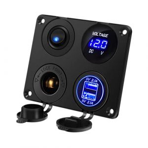 Thlevel Panneau de Commutation Chargeur Voiture 4 en 1 Fonction Dual USB Charger Voltmètre à LED Interrupteur Prise Cigarette pour Bateau Marine (Chensihaoyu Tech, neuf)