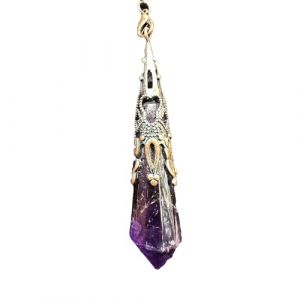 Pendule en pierre naturelle d'améthyste, pendule en cristal, pendule en cristal hexagonal vintage pour la radiesthésie, pendule Chakra Reiki Divination Méditation Wicca (améthyste) (Pandidui23, neuf)