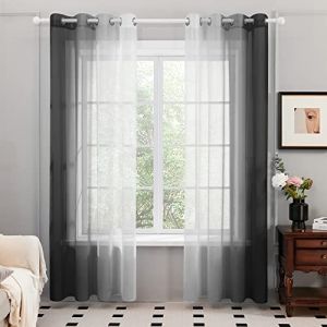 Deconovo Lot de 2 Rideaux Voilages, Décoration Rideau à Oeillets, Dégradé de Couleur pour Chambre Enfant Fille Salon Maison Fenêtre Balcon, Noir, 140×215 CM (Deconovo-Home, neuf)