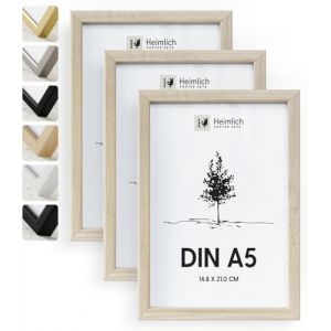 Heimlich® Lot de 3 cadres photo DIN A5 - 14,8 x 21 cm - En bois de chêne naturel - Cadre pour documents 14,8 x 21 cm - Petit collage - Cadre photo en bois véritable - Cadre photo A5 (Heimlich Poster Sets, neuf)