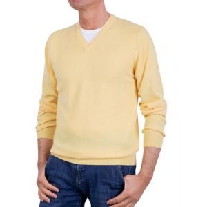 Marenza Col en V pour Homme à Manches Longues en Cachemire en Soie fabriquée en Italie, Jaune, Medium (Bo.MA., neuf)