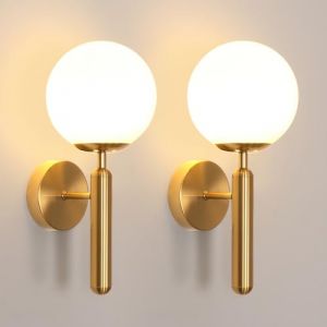 DELIPOP Lot de 2 Applique Murale Int&eacute;rieure, E27 Lampe Murale Moderne Globe en Verre, Dor&eacute; Luminaire Int&eacute;rieur Applique pour Salon Chambre &agrave; Coucher Couloir Escalier (TPAMDANA, neuf)