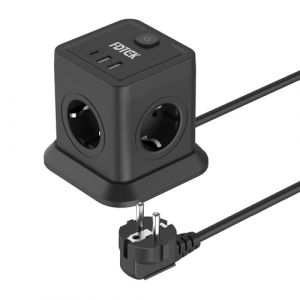 FDTEK 7 en 1 Multiprise Cube, Multiprise Electrique avec 4 Prises (2500W/10A) et 1 USB-C et 2 USB-A (5V/3.1A), Bloc Tour Multiprise de Courant avec Interrupteur pour Maison Bureau,Voyage, Câble 1,8 m (Heyingshangwu, neuf)