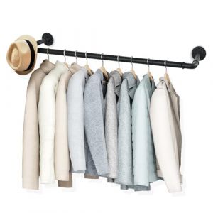 Tringle Penderie Industriel pour le Mur, Barre de Penderie 119 cm, Robuste Penderie Vetement, Penderie Murale Tringle Vetement peu Encombrant, étagère de Cuisine, Pour Magasin, Maison, Noir (DAKEPOLE-EU, neuf)