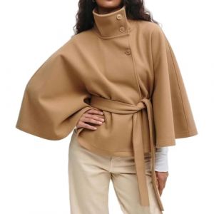 Cocila Ponchos &agrave; Manches Chauve Souris Pour Femmes Manteau En Laine Col Montant Ceinture Cape Veste D'hiver Courte Long Chic (Khaki S) Veste D Ete Kaki Printemps Blanche Blazer Cuir (CHOHJIA, neuf)