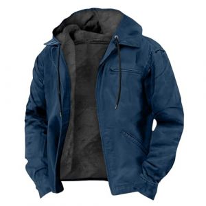 Blouson Homme Hiver - Trench Coat Homme Grande Taille Interieur Cargo Blouson Bombers Cardigan Softshells Randonn&eacute;e Capuche Manteaux Molleton Chaude Matelass&eacute;e Black Friday 2025 2#bleu fonc&eacute; L (SHONTON, neuf)