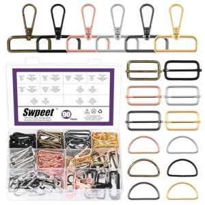 Swpeet 90 pi&egrave;ces 6 couleurs 38 mm Anneau en D m&eacute;tal et redresseur rectangulaire Triglides Glissi&egrave;res Boucle et anneau en D Fermeture tournante en pince &agrave; homard Kit, Anneaux en D demi-circulaires (swpeet, neuf)
