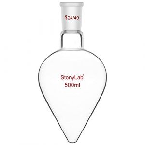 stonylab Flacon de Récupération, Flacon Évaporateur Rotatif en Verre Borosilicate à Paroi Épaisse col Unique avec Joint Extérieur Conique Standard 24/40, Flacon Laboratoire en Forme de Poire, 500 ml (J&D Tech FR, neuf)
