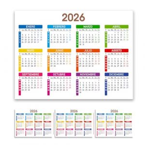 Calendrier 2026 avec aimant | Taille 20 x 15 cm | Planificateur annuel color&eacute; avec semaines num&eacute;rot&eacute;es | Planificateur de devoirs, vacances et &eacute;v&eacute;nements | (2026, espagnol) (Nombretinas, neuf)