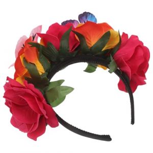 TEHAUX Bandeau Fleuri Mexicain Rose Artificielle et D&eacute;coration 3D Serrage-T&ecirc;te Tress&eacute; en Tissu Doux Rose Vif Accessoire de F&ecirc;te Hispanique pour Femmes et Filles Ornement Capillaire (Breamblue N, neuf)