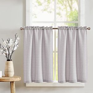 TOPICK Rideau Cuisine Double Rideau Court à Passe Tringle Petit Rideau sous Evier Semi Transparent Rideau Intérieur Moderne Decoration pour Salon Placard Petite Fenetre Porte 70x90cm 2 Pièces Gris (Hangzhou Fangao, neuf)